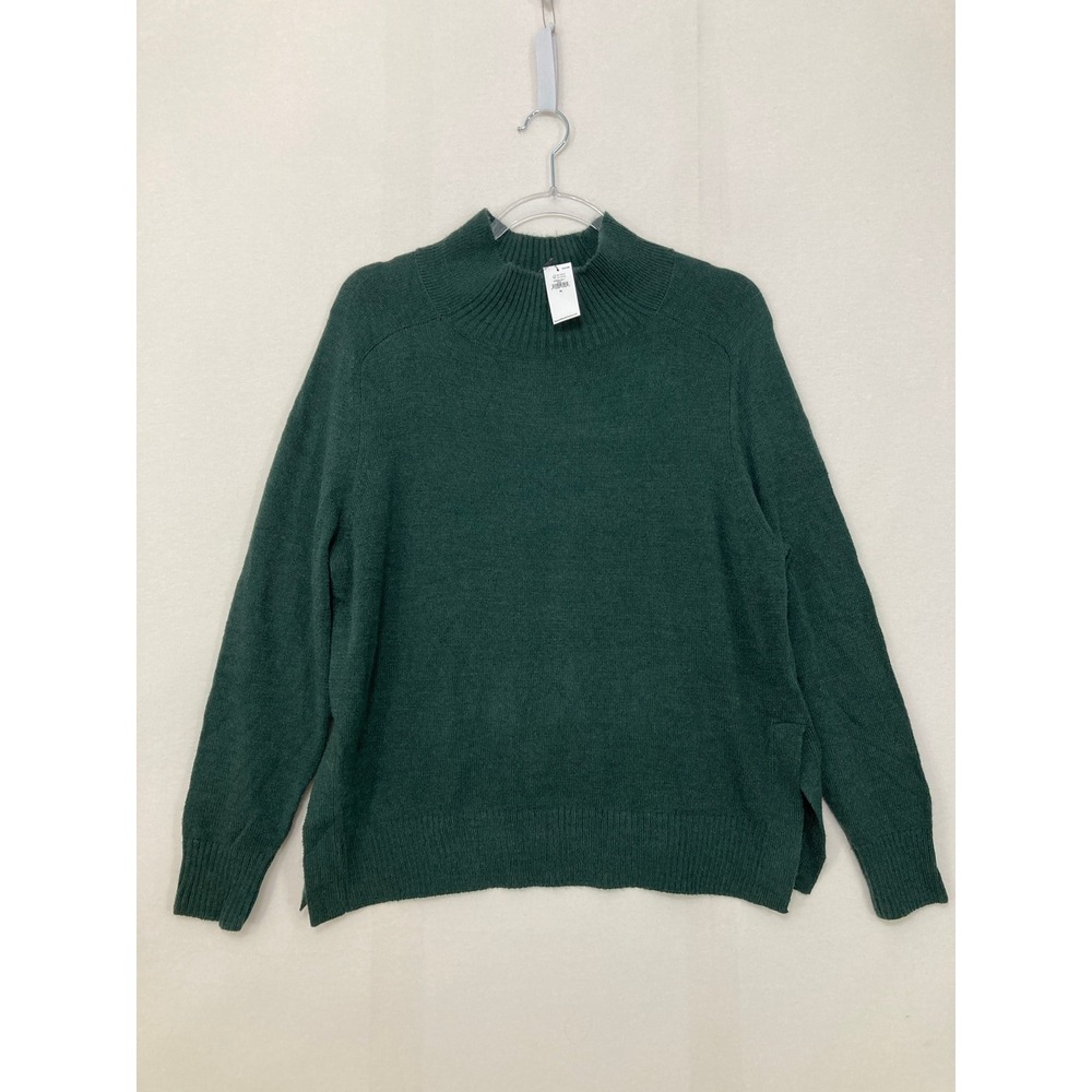 New Banana Republic Mock Neck Sweater Medium Green Side Slit Long Sleeve Relax